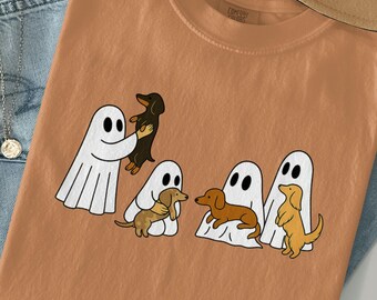 Ghost Dachshund Comfort Colors Shirt: Spooky Halloween Dog Tee