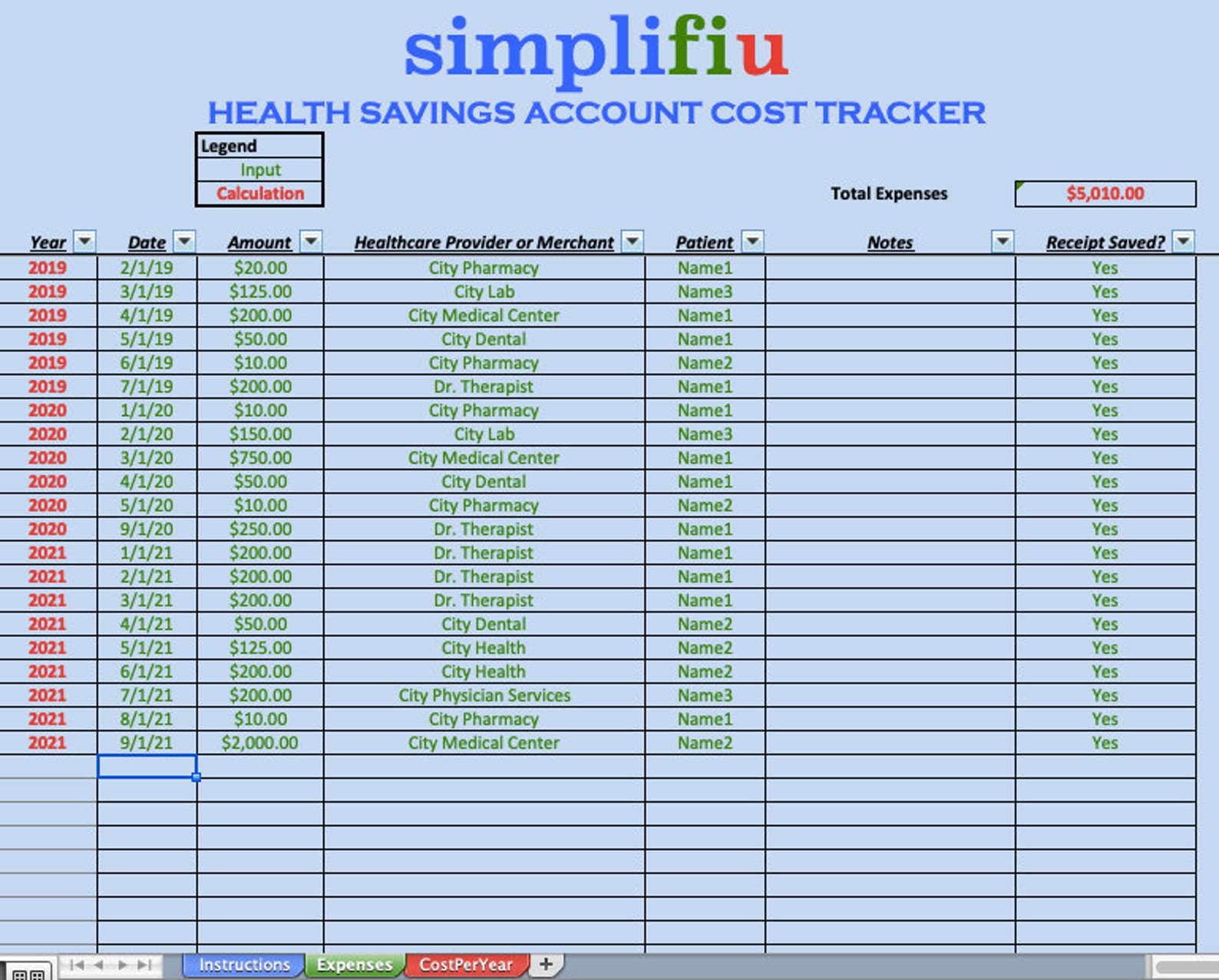 HSA Health Savings Account Cost Tracker Excel Spreadsheet Etsy
