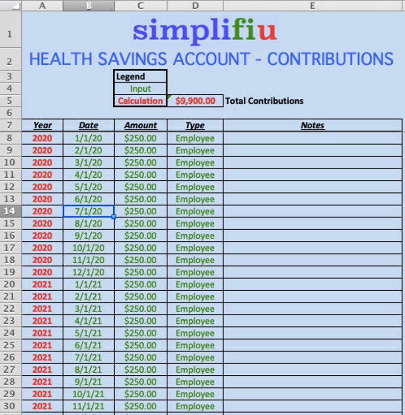 HSA Health Savings Account Cost Tracker Excel Spreadsheet Etsy
