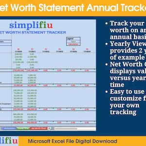 Net Worth Statement Annual Progress Tracker Excel Spreadsheet