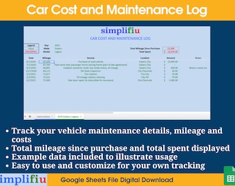 Auto Car Vehicle Maintenance Cost Tracker Google Sheets Spreadsheet