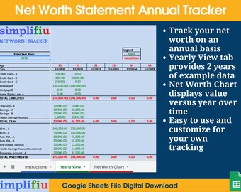 Net Worth Statement Annual Progress Tracker Google Sheets Spreadsheet