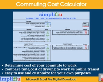 Commuting Cost Comparison Tracker Excel Spreadsheet