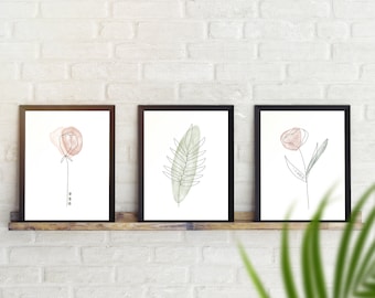 Set of 3 Minimalist Floral Prints - Etsy