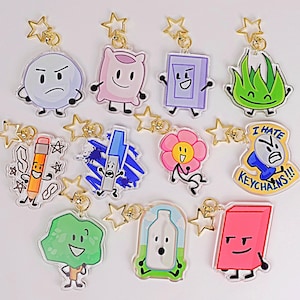BFDI Keychains - 2.5&quot; Acrylic - Snowball, Pillow, Liy, Grassy, Pencil, Pen, Flower, Fanny, Tree, Bottle, Eraser