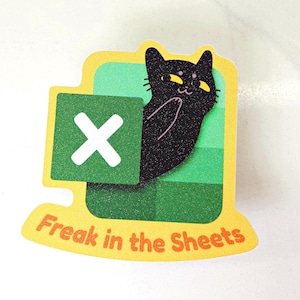 Office Cat Meme Sticker - Excel Spreadsheets - 2.5 Inches - Glittery