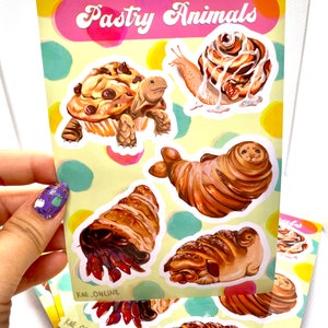 Pastry Animals Sticker Sheet - Hermit Crab, Pug, Snail, Tortoise, Seal - A6 Kiss Cut
