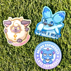 Palworld Stickers - Depresso, Chillet, Lamball - 2.5” Vinyl (Waterproof)