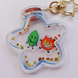 Firey & Leafy Star Bottle - BFDI - Shaker Keychain - 2.5&quot;