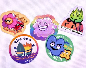 BFDI 2.5&quot; Vinyl Sticker Pack 1 (Grassy, Ruby, Flower, Four, X, Firey, Leafy, Puffball)