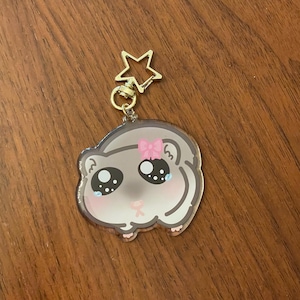Sad Crying Hamster with a Bow Keychain - 2.5 Inches Large, Doublesided