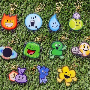 BFDI Keychains - 2.5&quot; Acrylic - Firey, Bubble, Teardrop, Golfball, Tennisball, Black Hole, Gelatin, Two, Naily, Eggy, Winner, Loser, Four, X
