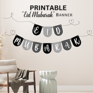 Black PRINTABLE DIGITAL Eid Mubarak Banner - Ramadan Eid Decor - Blessing Ramadan Mubarak Banner - Home Decor Ramadan Banner - Download