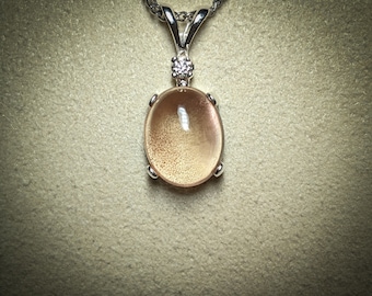 Oregon Sunstone Pendant, White Diamond Accent, Sterling Silver