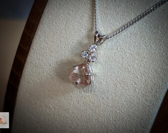 Oregon Sunstone Pendant, Sterling Silver, Moissanite Accent, Buff-Top Trillion Cut