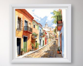 Old San Juan | Downloadable print | Watercolor Wall Art | Nautical Art | Blue Ocean | Classic Wall Decor | PRINTABLE Art 4 sizes