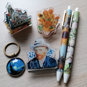 Juego de regalo único de van gogh, 6 artículos incluidos, bolígrafos, llavero, clip, suministros de oficina