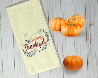 Embroidered Beige Thanksgiving Kitchen Towel - Decorate your Table and Kitchen with Style, Great Gift for Hostess