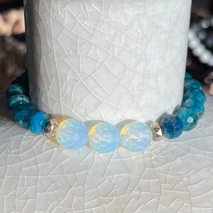 Blue apatite bracelet, moonstone bracelet, stretch bracelet