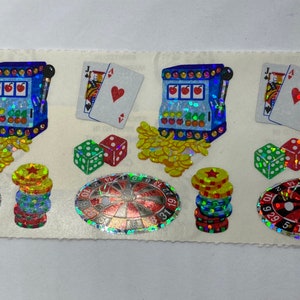 Sandylion GLITTERY Casino Stickers with Date Stamp July 2, 1997 on back - Rare Collectible -  1 Strip / 3 Mods/Squares -