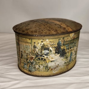 Vintage Dobbs Fifth Avenue Hats Salesman Sample Hat Box Tin | Collectible Metal Scenic Storage Box -