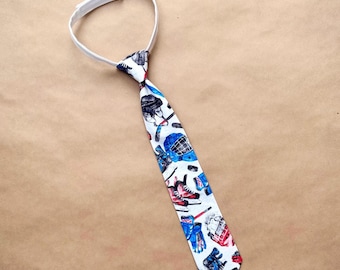 Gift for Hockey Player Boy, Red Blue Hockey Tie for Boys, Kids Hockey Game Day Outfit, Hockey Fan Gift Idea, Youth Sports Tie