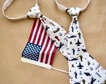 USA Boys Patriotic Tie, Toddler military themed accessories, 4th of July outfit for boys, American Flag Tie for Boys, Red white and blue Tie