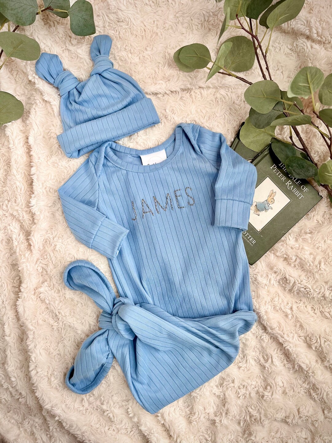 Personalized Knotted Gown, Baby Boy Hospital Outfit, Embroidered Baby ...