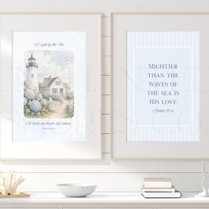 Coastal Christian Nursery Prints, Lighthouse Scripture Art, Ocean Baby Boy Decor (Digital Download)