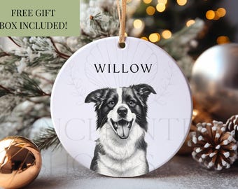 Custom Pet Portrait Christmas Ornament, Personalized Pet Sketch Keepsake, Dog or Cat Gift