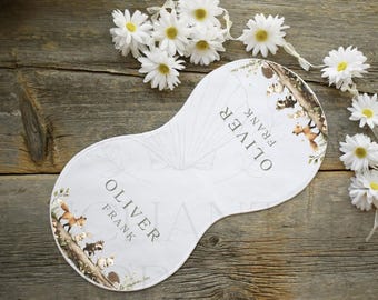 Woodland Baby Burp Cloth, Personalized Baby Gift, Forest Animal Nursery, Custom Name Burp Cloth, Neutral Nursery Decor, Baby Shower Gift