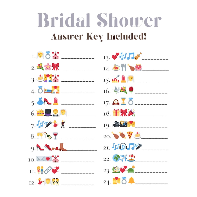 Bridal Shower Emoji Pictionary Game Wedding Emoji Bridal Shower Table
