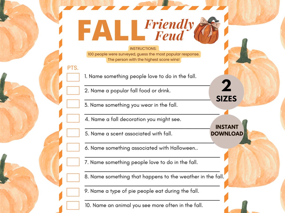 Fall Friendly Feud Games for Kids Teens Adults Family Halloween Party ...