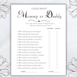 Guess Who Mommy or Daddy Baby Shower Party Game, Printable Shower Game | Mom and Dad Who Said It Trivia Quiz, Minimalist Baby Family Fued