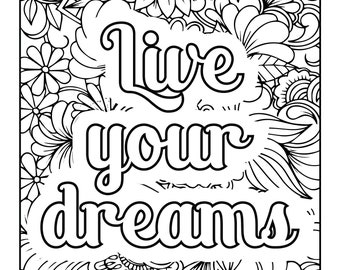Digital Download -Coloring book pages- 40 Inspirational Quotes Printable Coloring Pages-adult coloring print from home
