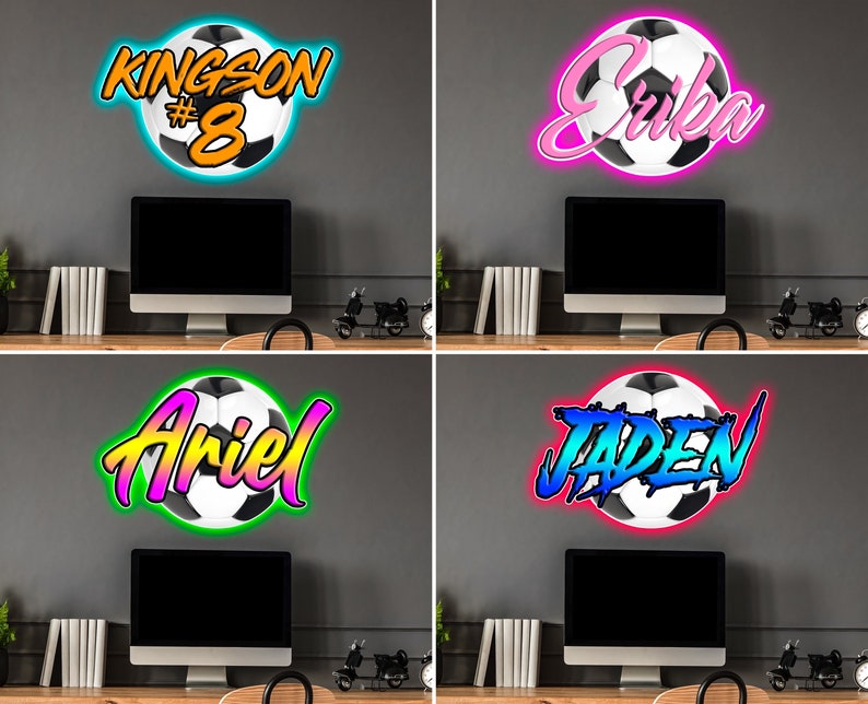 Personalized Soccer Theme Sign Color Changing Name Wall Sign image 2