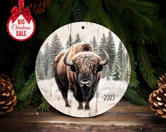 2023 RUSTIC BUFFALO Ornament | Winter Wilderness Christmas Decor | Majestic Wildlife Holiday Bauble | Unique Outdoor Nature Scene Gift Idea