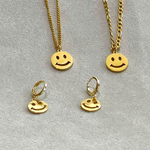 Gold Filled Smiley Face Necklace Emoji Necklace Anti Etsy