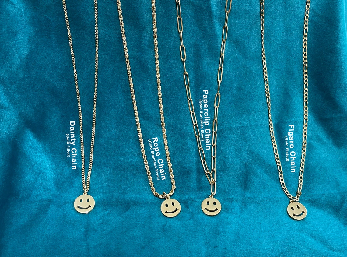 Gold Filled Smiley Face Necklace Emoji Necklace Anti Etsy