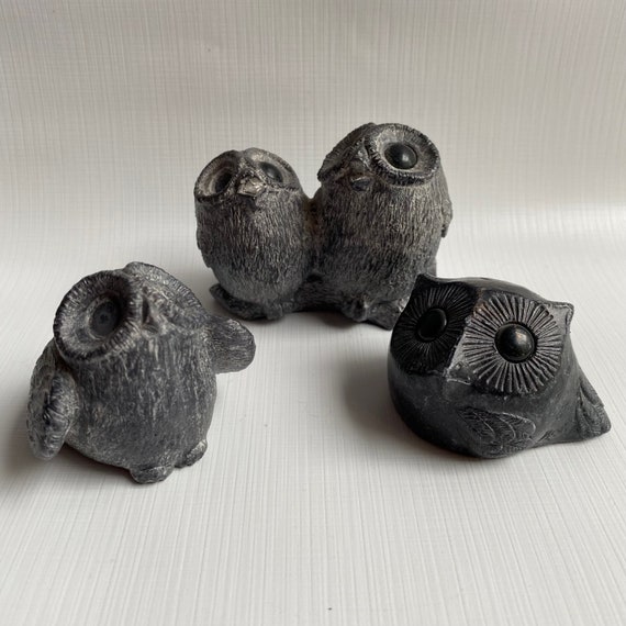 The Wolf Sculptures Soapstone Carved Owls Canada Set of 3 Etsy Canada