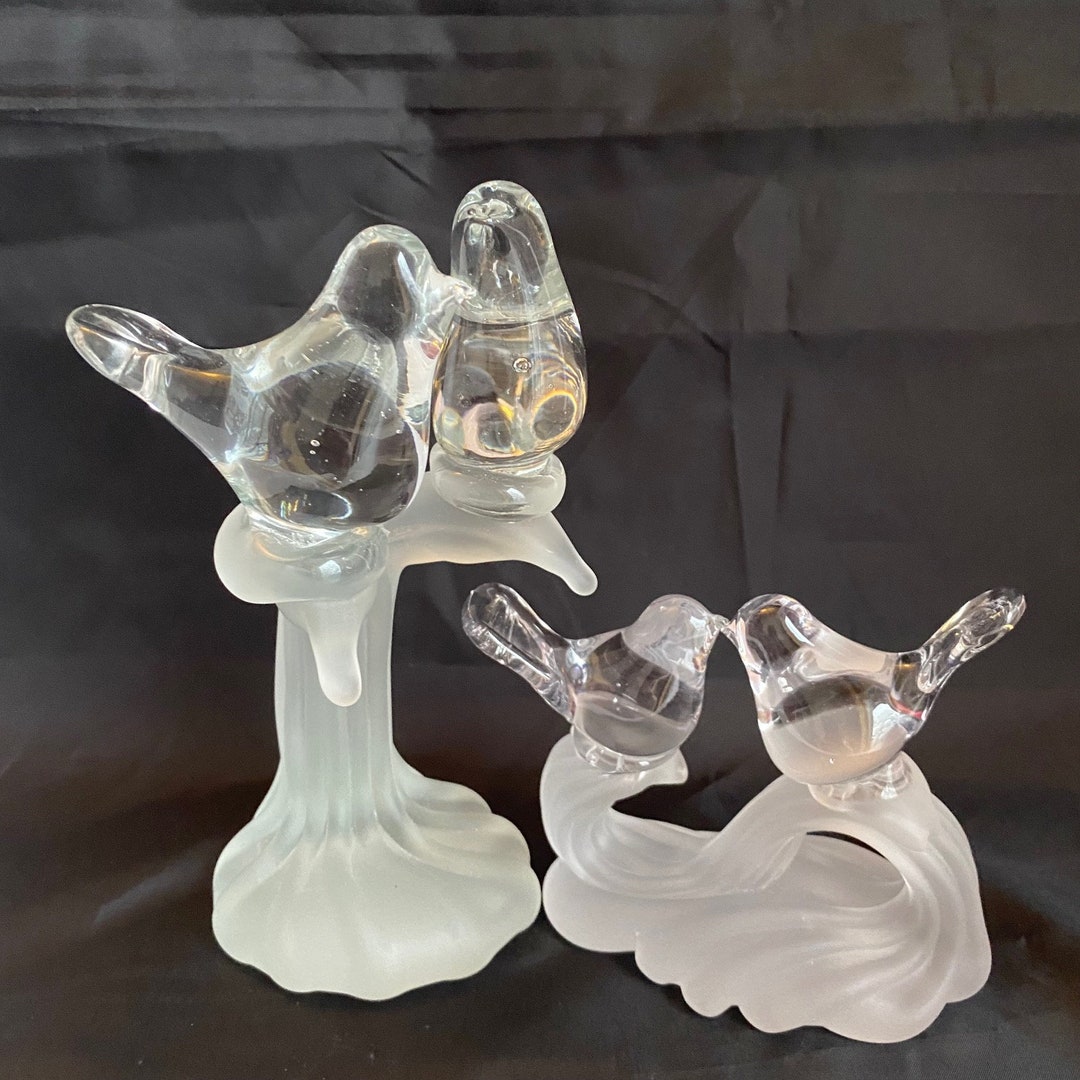 Two Vintage Clear Crystal Love Birds on a Frosted Glass Stand Etsy