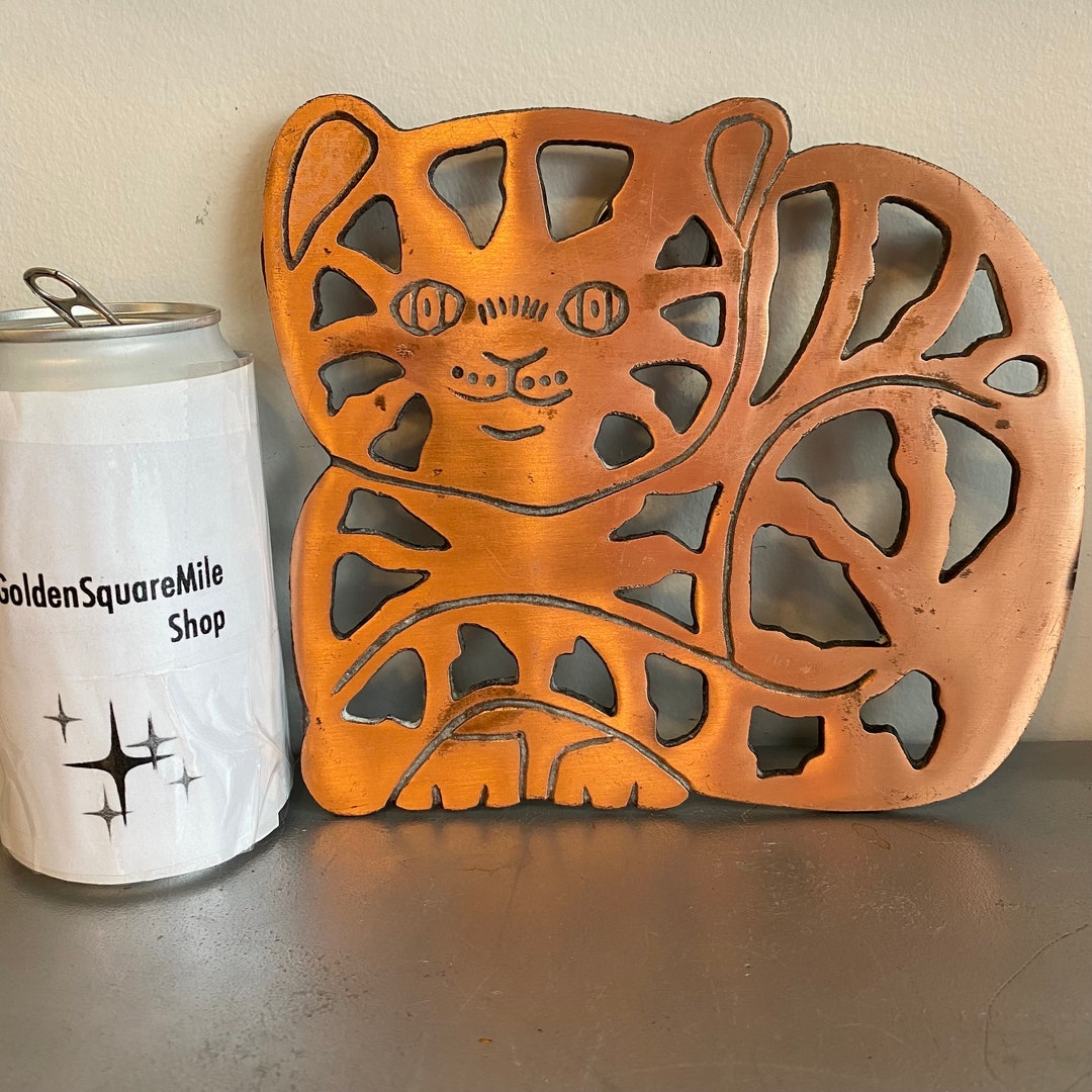 Vintage Copper Cast Iron Kitty Cat Trivet Hot Plate Country Etsy