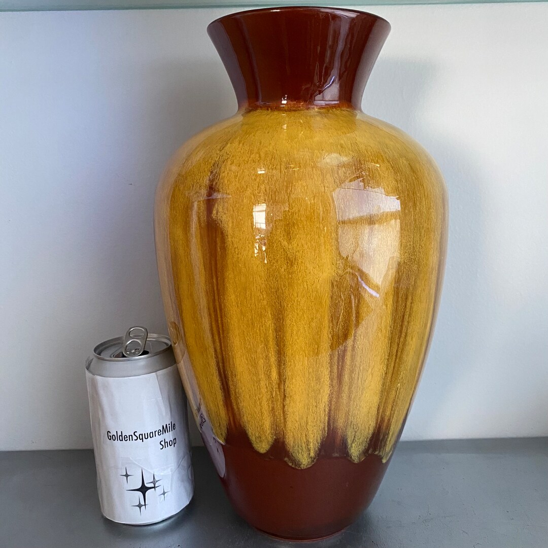 Large MCM Vintage BLUE Mountain Pottery Vase Golden Honey Etsy