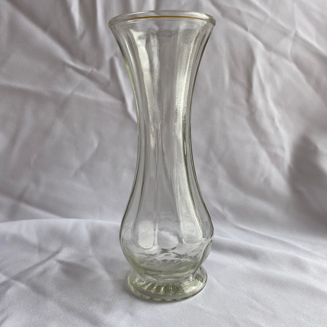 Vintage Clear Pressed Glass Vase Beveled Flower Florist Fluted Top 4225