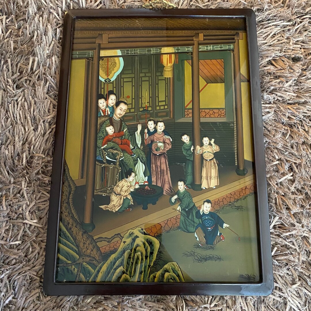 Antique Chinese Reverse Painting on Glass Framed Emperor Etsy