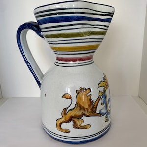 Vintage Talavera Spain Pottery Hand Painted Folk Art Water Pitcher 7 inch