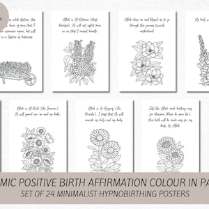 Afirmação de nascimento positiva islâmica para colorir em páginas - 24 pôsteres de hipnoparto - Cartões de gravidez e nascimento muçulmanos - Download digital