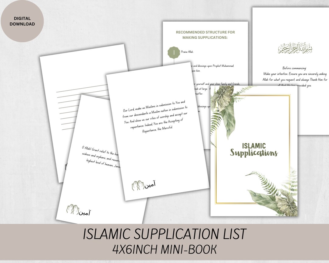 Islamic Dua Supplication Cards 100 Printable Mini Book 4x6 Inch