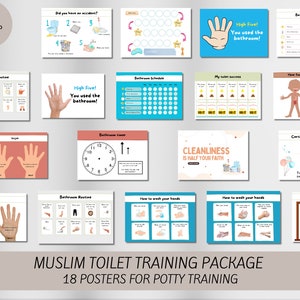 Muslim Toilet Training Posters - Islamic Potty Training - Muslim Toilet Learning Set of 18 Posters for Toddlers - BUNDLE pack Digital Print