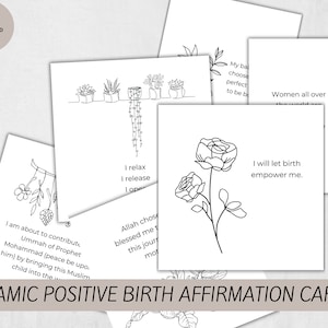 Cartões islâmicos de afirmação de nascimento positivo - 24 cartões de hipnobirthing para impressão - Arte muçulmana de cartões de gravidez e nascimento - Download digital